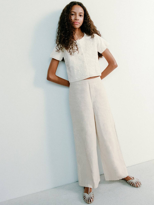 Mango Kids Girls Mid-Rise Wide Leg Trousers