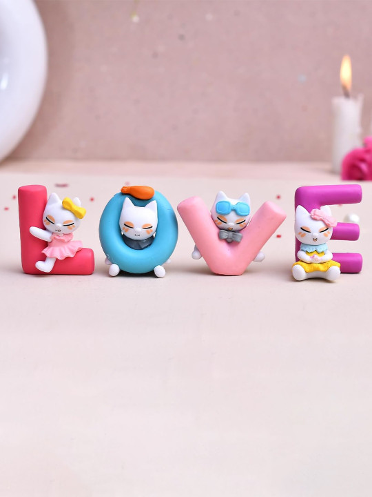 Valentines Love Miniature Purple Polyresin Glossy Living Room Set of 4 Small Valentine's Showpieces - 15.7 Inches
