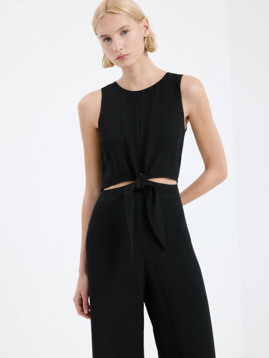 MANGO Cut-Out Detail Basic Jumpsuit with Waist Tie-Up