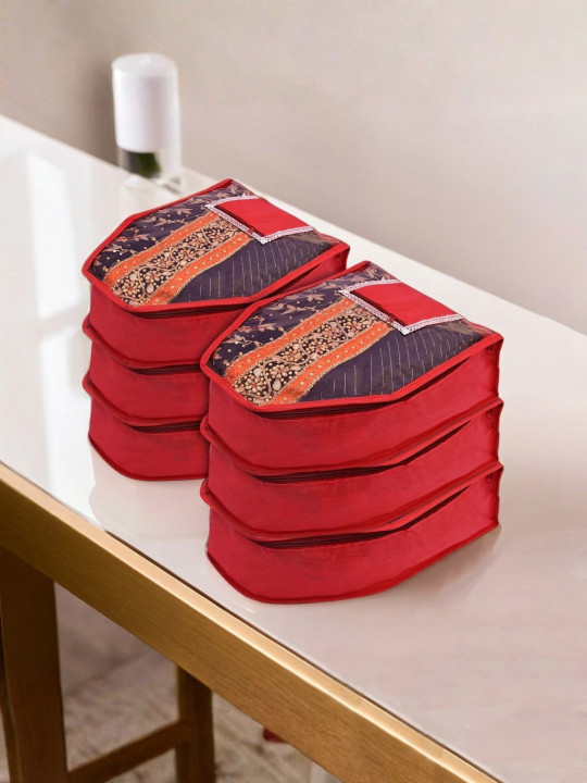 Kuber Industries Set Of 6 Red Self-Design Blouse Organisers