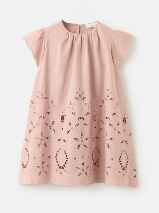 Mango Kids Schiffli Puff Sleeve A-Line Dress