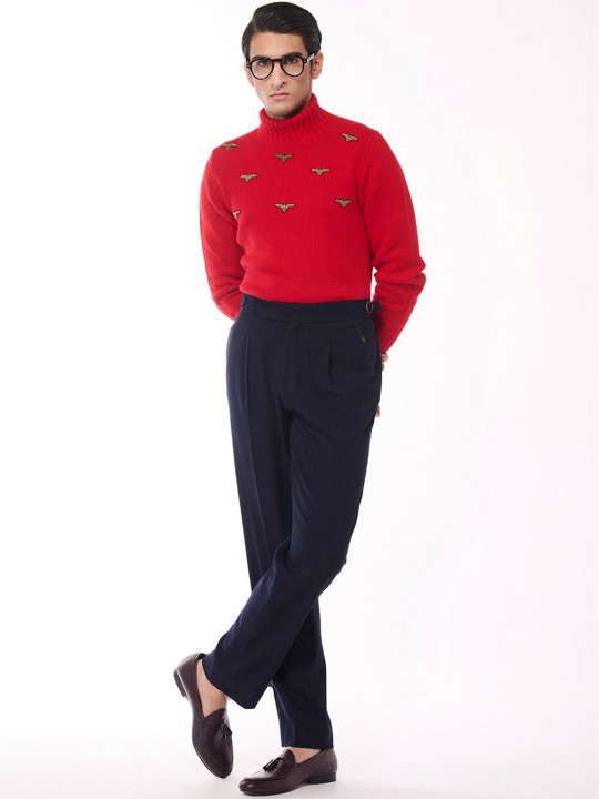 S&N by Shantnu Nikhil Men Embroidered Cashmere Pullover with Embroidered Detail