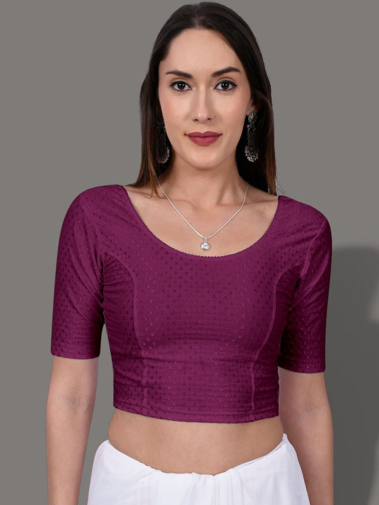 MISS WEARS Pure Cotton Round-Neck Stretchable Saree Blouse