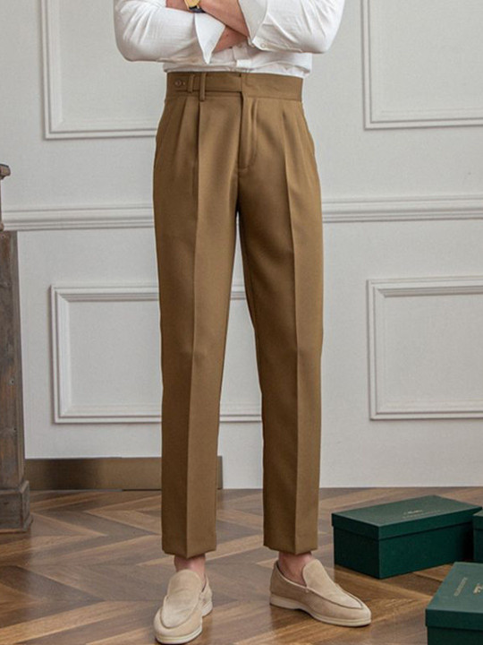 Suo Men Wrinkle Free Pleated Trousers