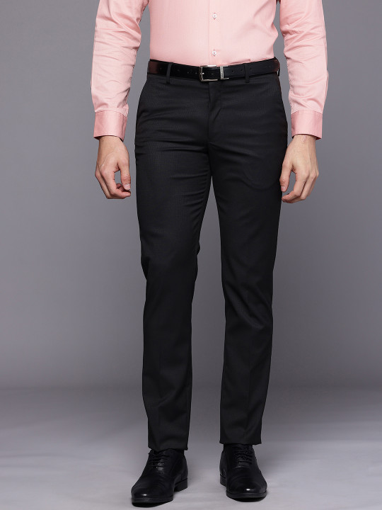 Louis Philippe Men Textured Slim Fit Formal Trousers