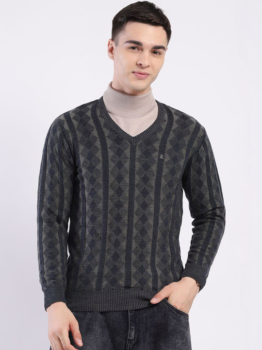 Monte Carlo Men Argyle Printed Woollen Pullover