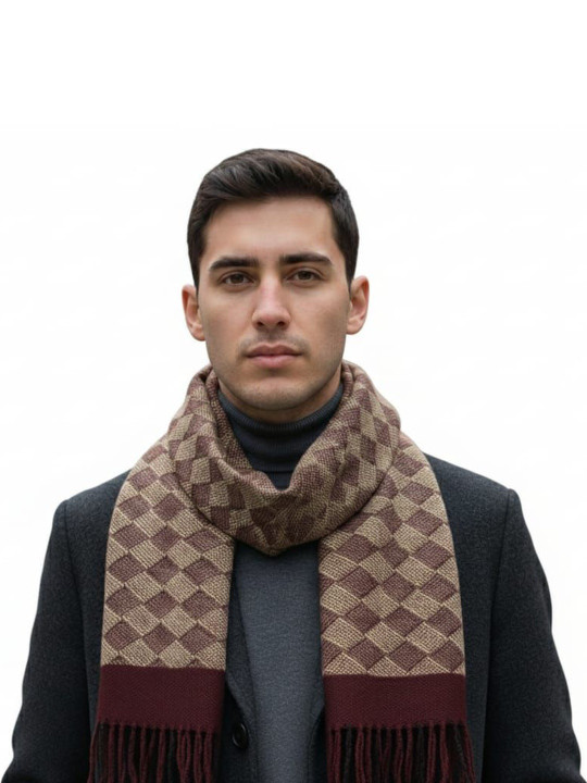 YAQR Men Checked Merino Wool Mufflers