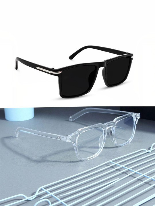 Elligator Men Black Lens & Black Square Sunglasses with