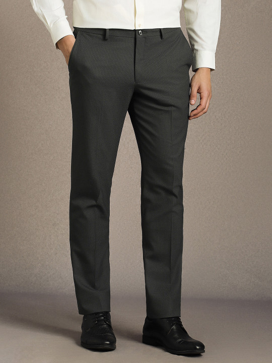 Louis Philippe Men Textured Slim Fit Trousers