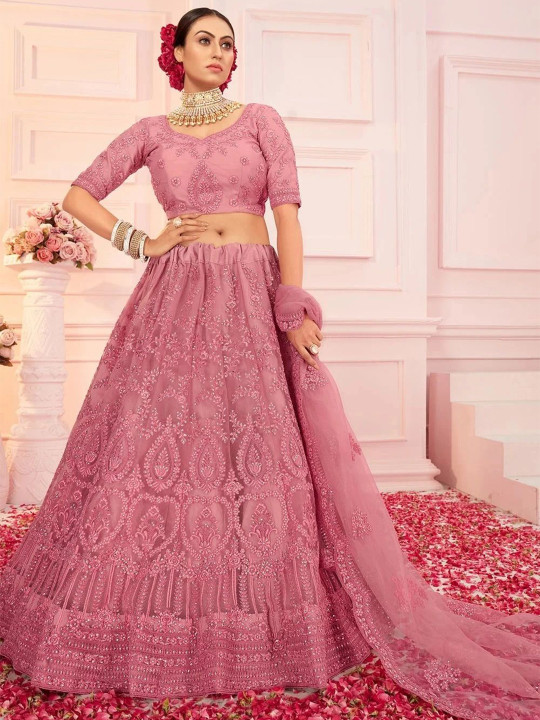 UDBHAV EXPORT Embroidered Thread Work Semi-Stitched Lehenga & Unstitched Blouse With Dupatta