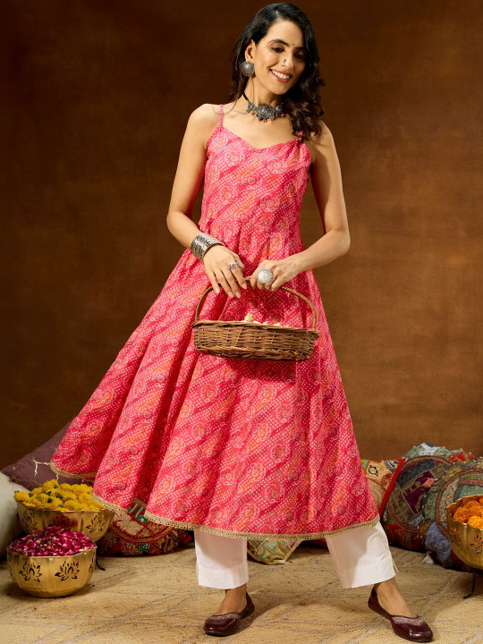 THREAD BOX Women Bandhani Printed Anarkali Kurta