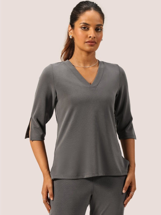 Blissclub Women PetalRib Slit Sleeve Top
