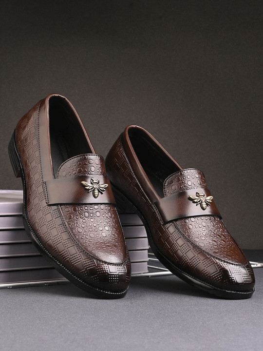 HERE&NOW Men Textured Round Toe Slip-On Loafers Formal Shoes