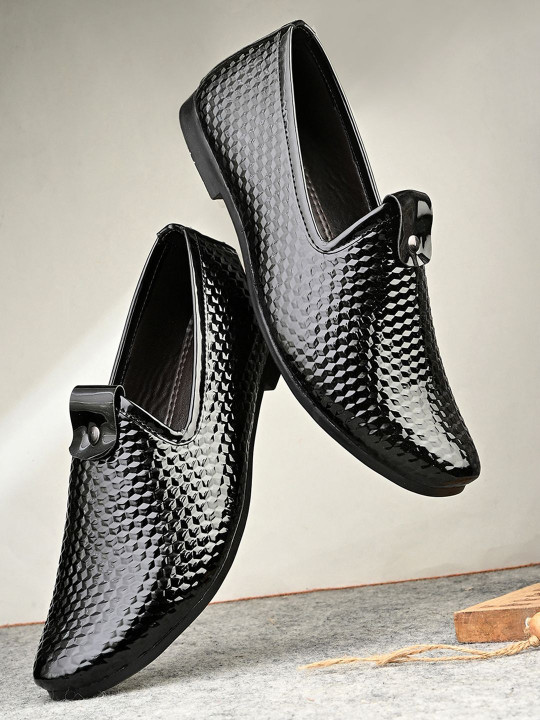 HERE&NOW Men Textured Round Toe Slip-On Loafers Formal Shoes
