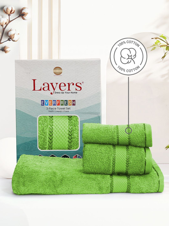 Layers Green 3 Piece Cotton 380 GSM Towel Set