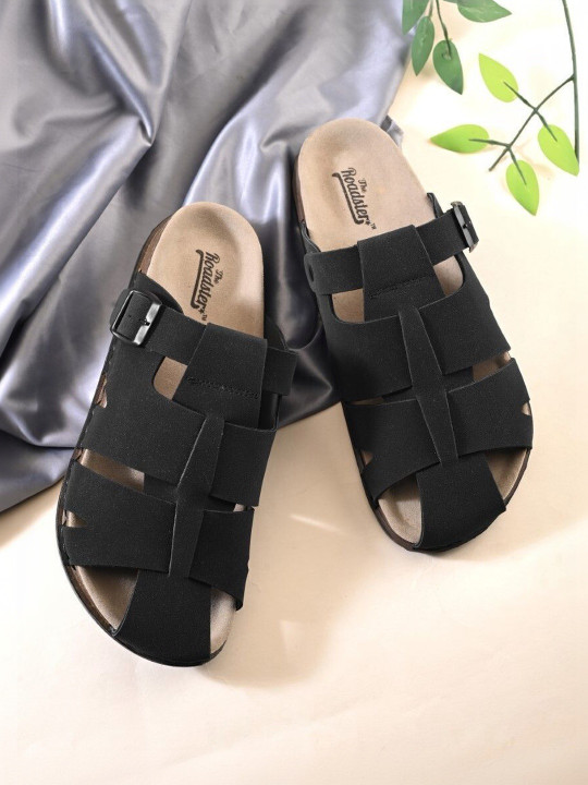 Roadster The Lifestyle Co. Men Black Synthetic Leather Suede Slip On Comfortable Sandals