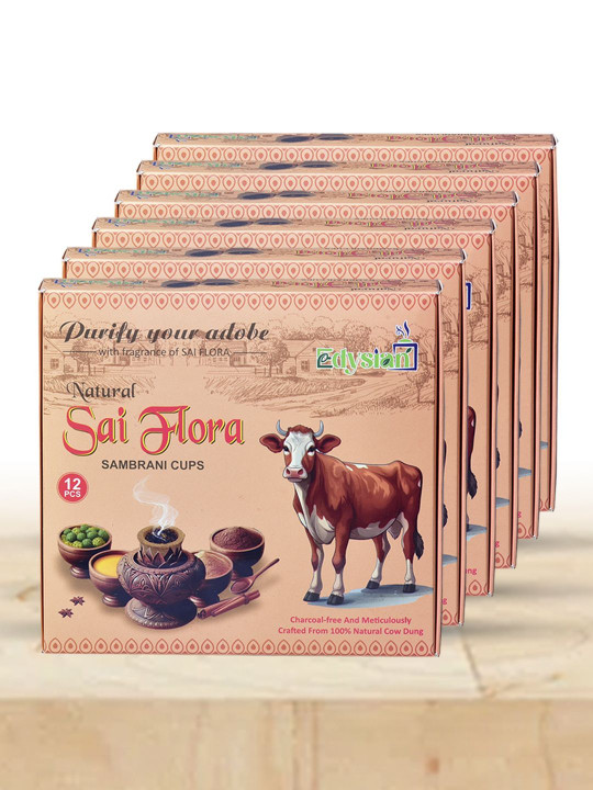 Edysian 6Pcs Brown Sai Flora Sambrani Dhoop Dani -72 Cups