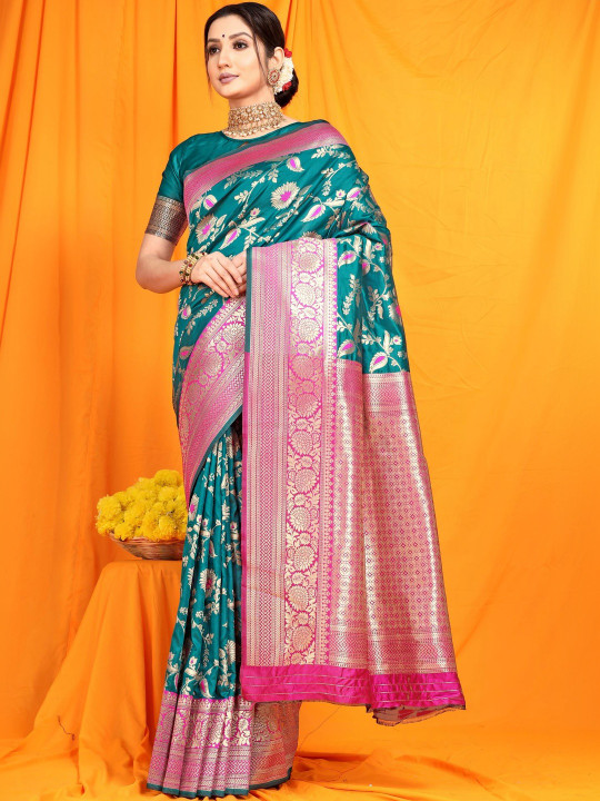 Dhaaga Ghar Floral Zari Art Silk Banarasi Saree