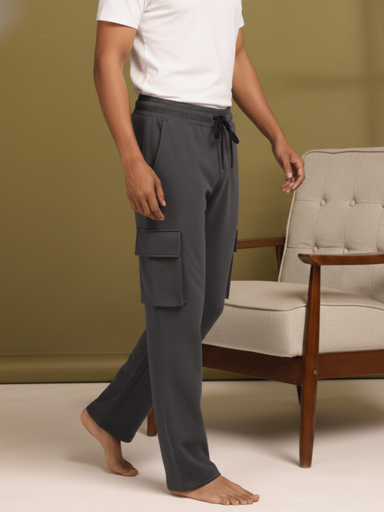 ETC Men Mid-Rise Pure Cotton Cargo Style Lounge Pants