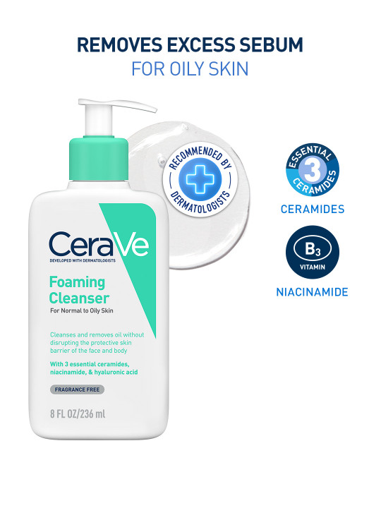 CeraVe Foaming Cleanser For Oily Skin with Hyaluronic Acid & Niacinamide - 236ml