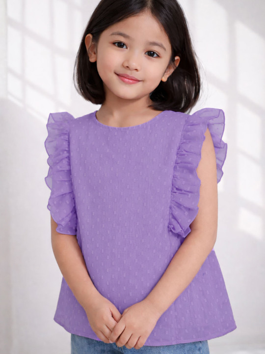 Purple United Kids Girls Lavender Cotton Layered Flutter Sleeves Lightweight Comfort Top