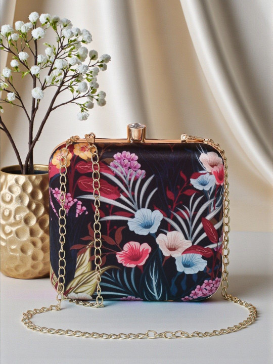 VRPS Handicrafts Printed Embellished Box Clutch