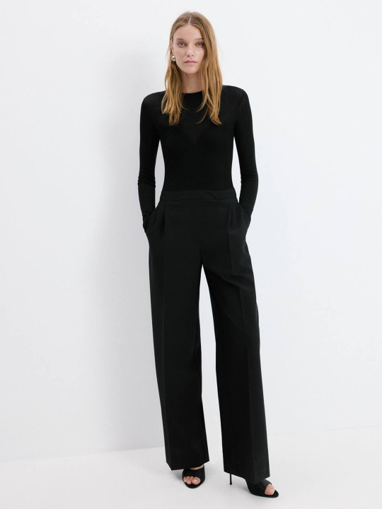 MANGO Ribbed Bodice Pleated Basic Jumpsuit