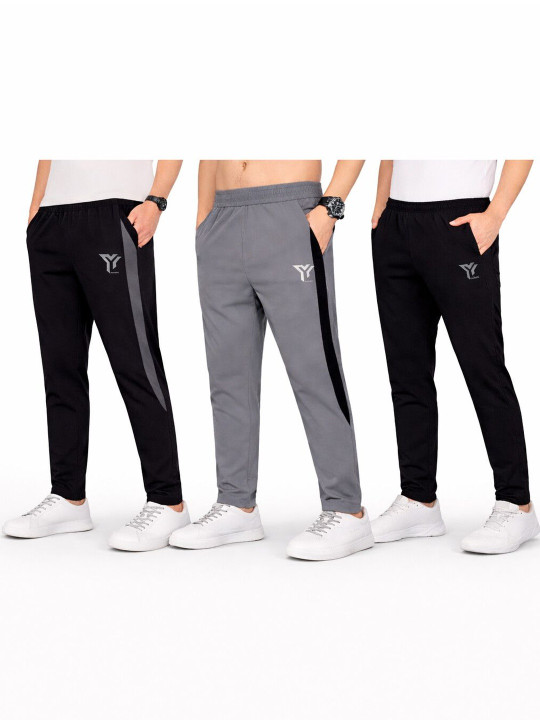 YUNEK Men Pack Of 3 Mid-Rise Rapid Dry Track Pants