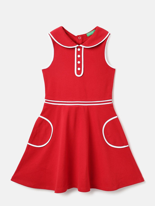 United Colors of Benetton Peter Pan Collar Fit & Flare Midi Dress