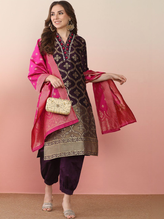 Ethnic Junction Women Ethnic Motifs Regular Thread Work Kurta with Patiala & With Dupatta