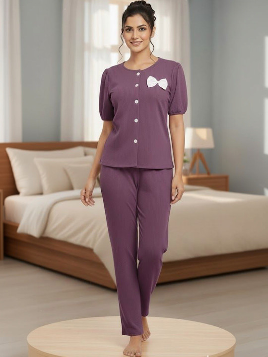 BAESD Ribbed Top With Trouser Night Suits