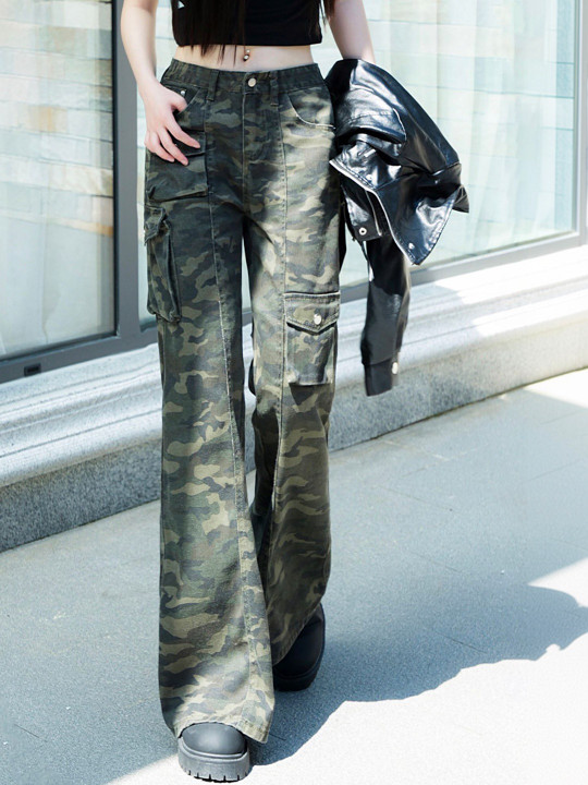 LULU & SKY Women Camouflage Printed 1 High-Rise Cargos Trousers
