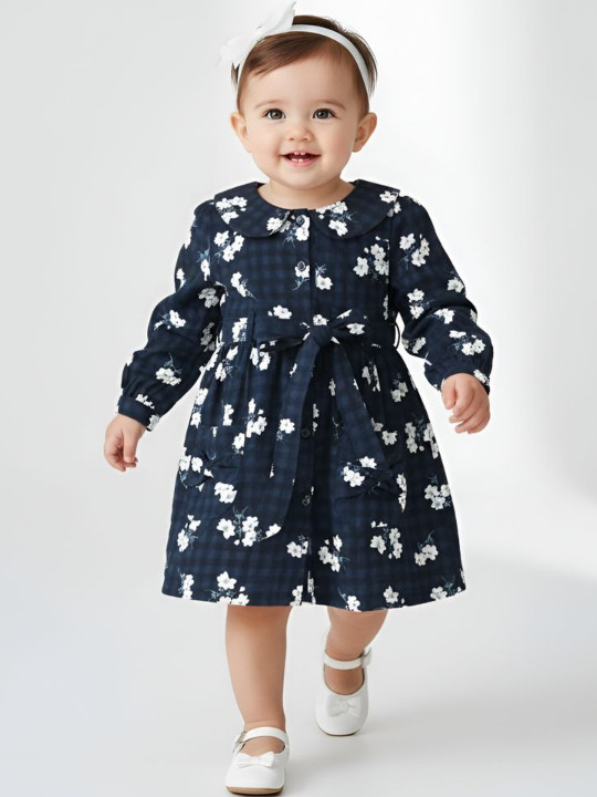 Sangria Girls Printed Cotton Round Neck Fit & Flared Dresses