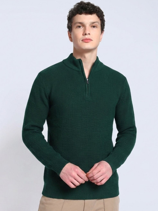 PERCH Men Ribbed Woollen Pullover