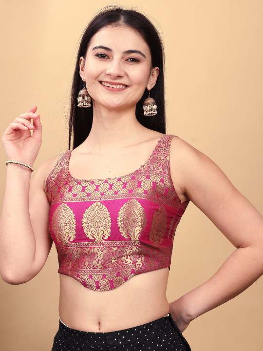 Tikhi Imli Jacquard Blend Woven Design Zari Saree Blouse
