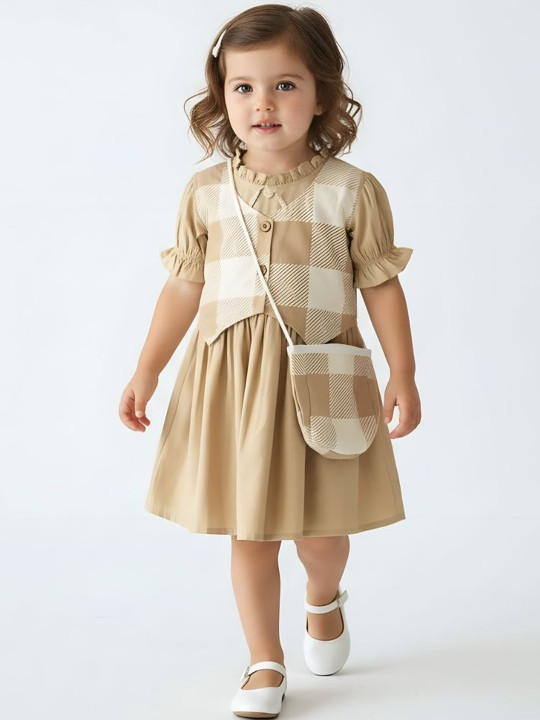Sangria Girls Printed Cotton Round Neck Fit & Flared Dresses
