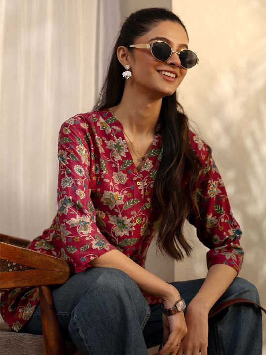 Libas Floral Printed V-Neck Kurti