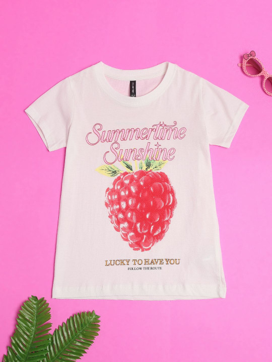V-Mart Girls Graphic Printed Cotton Tshirt