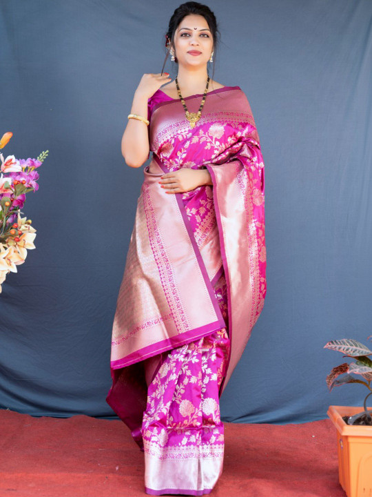 Dhaaga Ghar Floral Zari Art Silk Heavy Work Banarasi Saree