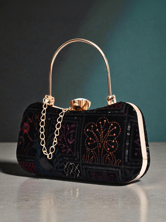 FOR THE BEAUTIFUL YOU Embroidered Box Clutch