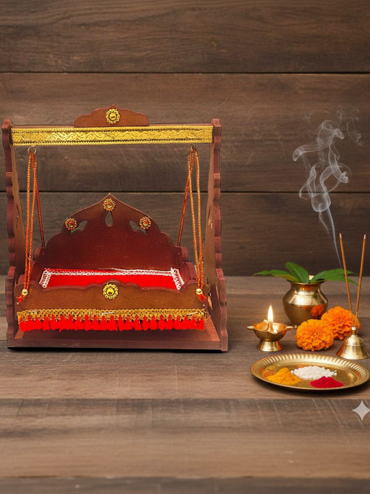 AYN CRAFT Brown & Red Textured Wooden Diwali Lord Jhulas