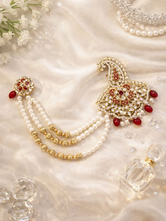 I Jewels Gold Plated Kundan Safa Kalangi Brooch