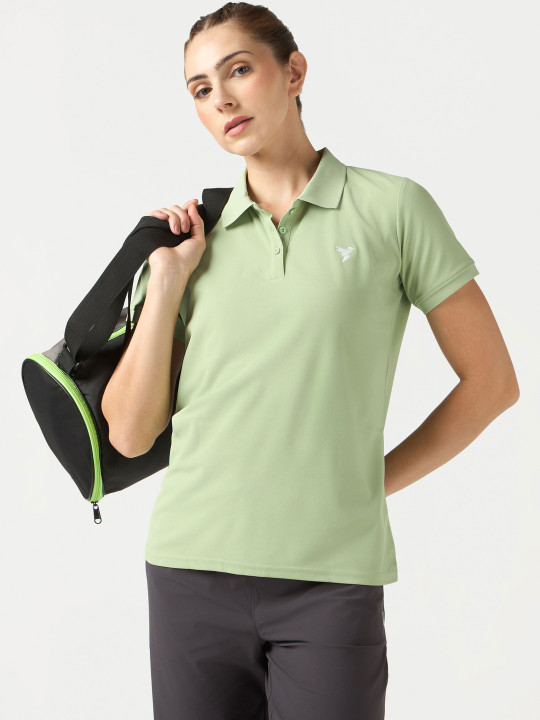 Technosport Women Brand Logo Polo Collar Slim Fit T-shirt