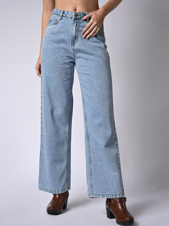 Kraus Jeans Women Wide Leg High-Rise Light Fade Jeans