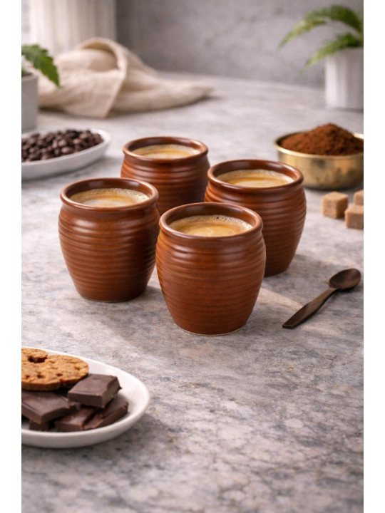 RUHANI HOMES Brown Crafted Ceramics Textured Ceramic Glossy Mugs Set of Cups and Mugs