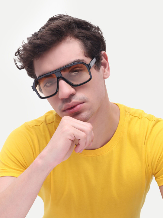 HAMILTANO WINSTON Men Yellow Lens & Black Wayfarer Sunglasses with