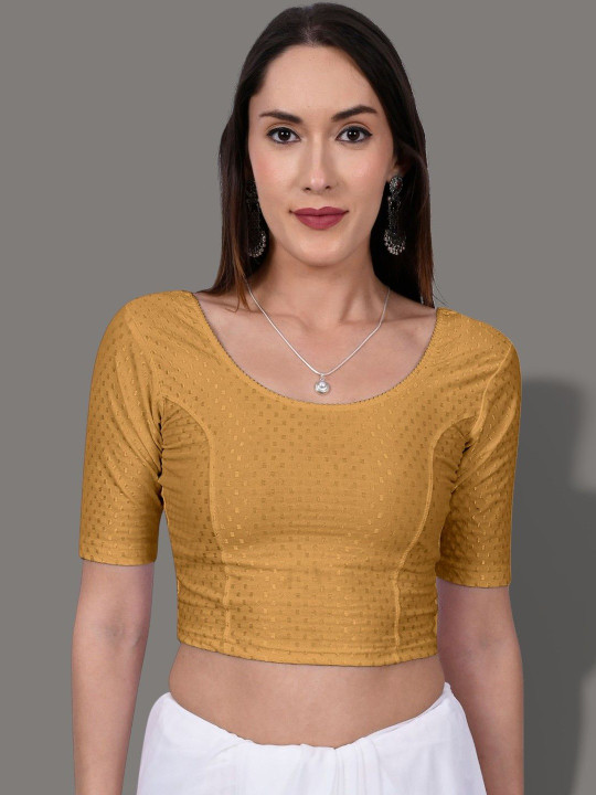 MISS WEARS Pure Cotton Round Neck Ready To Wear Stretchable Saree Blouse