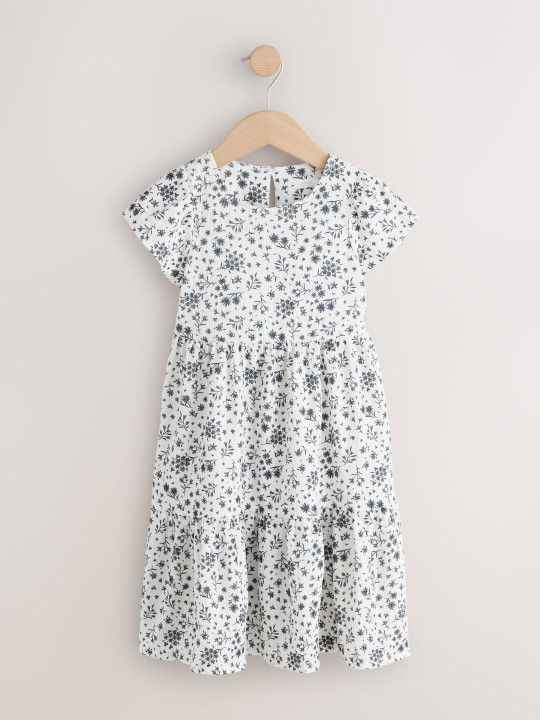 NEXT Girls Monochrome Floral Print Tiered Dress