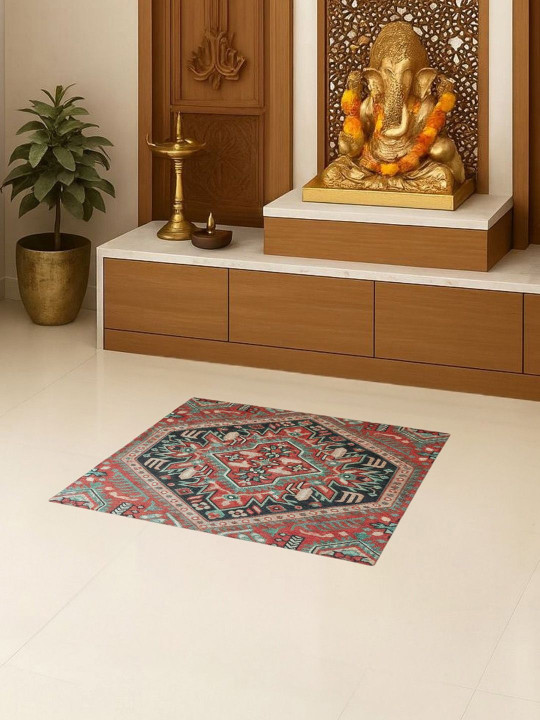 Kaleen India Rust & Green Printed Foldable Lightweight Prayer Mat