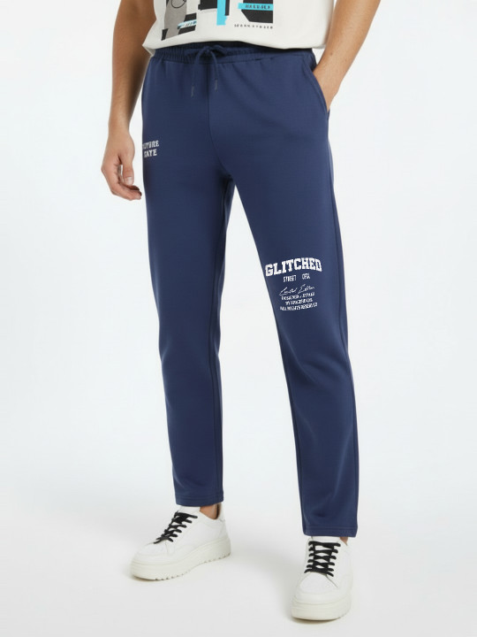 glitchez Men Typography Printed Track Pants